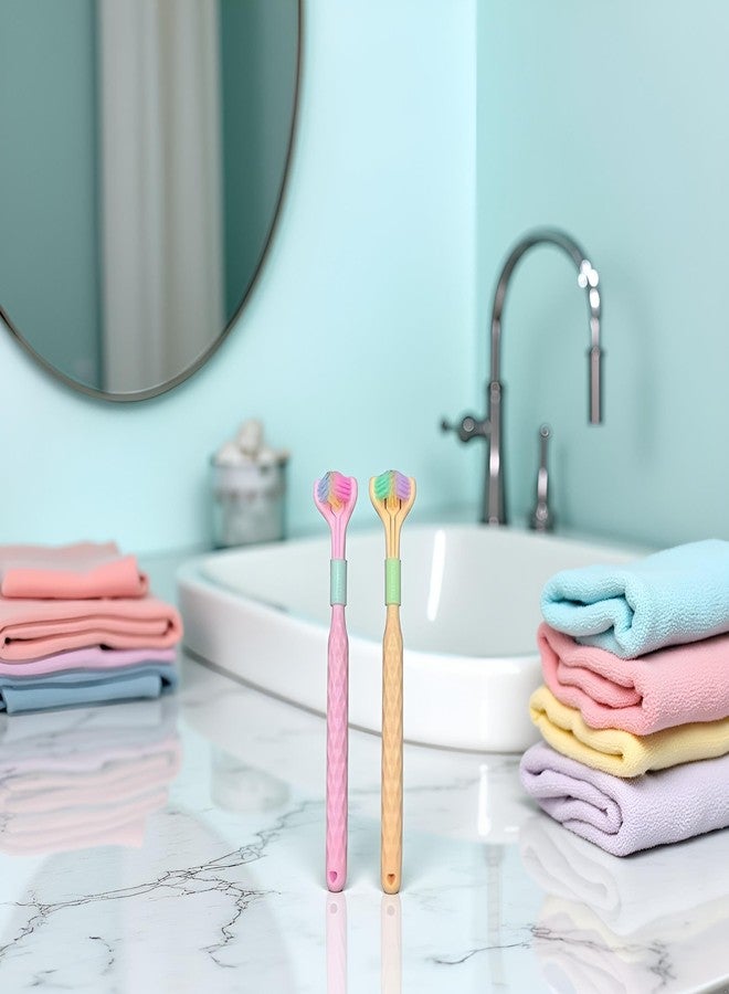 Jinshining 2 Pcs Random Color Three-Sided Soft Hair Toothbrush, Effective Wrap-Around Design, Deeply and Thoroughly to Clean Teeth and Gums, Suitable for Adults and Children Toothbrushes Accessories Oral Care - Image 4
