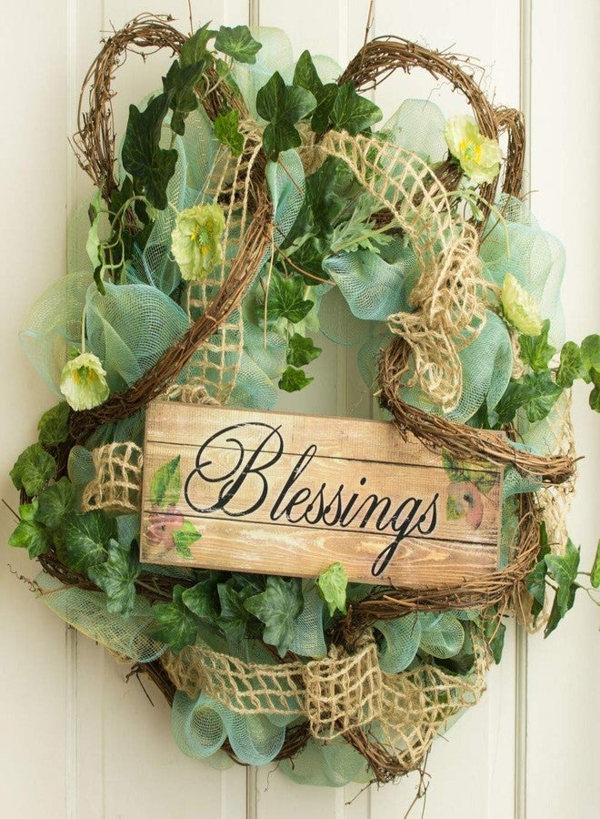 GiftWrap Etc. Blessings Sign Fall Wreath Decor - 15" x 5", Christmas, Thanksgiving Front Door Decoration, Fall Decor, Rustic Farmhouse, Wreath, Home, Kitchen, Porch, Blessed - Image 2