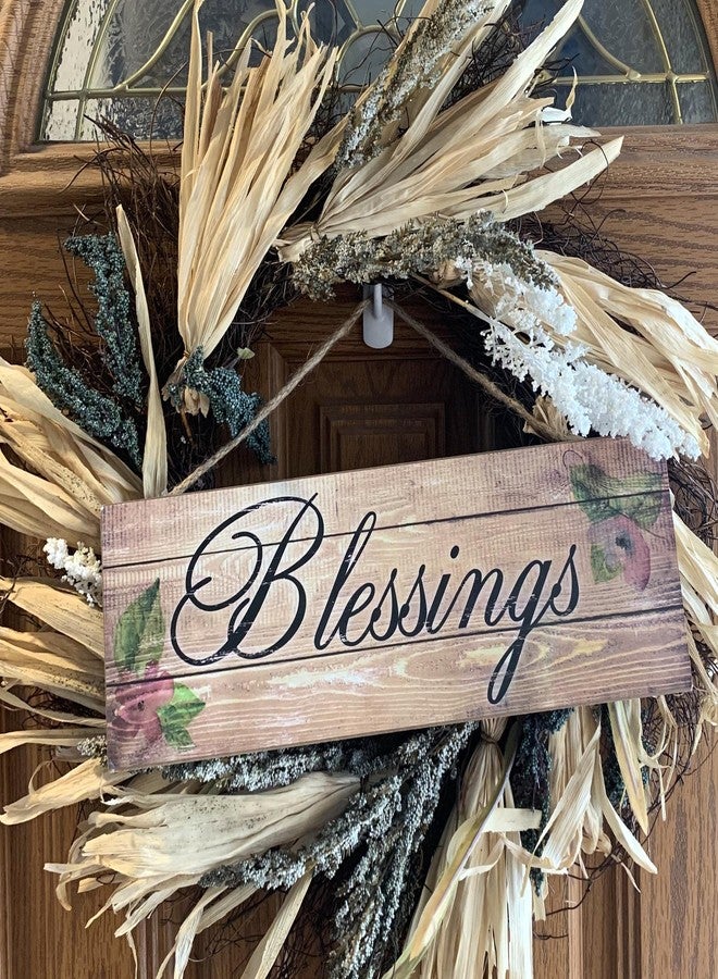 GiftWrap Etc. Blessings Sign Fall Wreath Decor - 15" x 5", Christmas, Thanksgiving Front Door Decoration, Fall Decor, Rustic Farmhouse, Wreath, Home, Kitchen, Porch, Blessed - Image 3