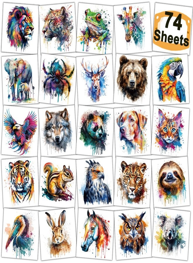 CHARLENT Watercolor Safari Animals Temporary Tattoos for Kids Party Supplies - 74 Individually Sheets Animals Tattoos for Boys Girls Birthday Party Favors - Image 1