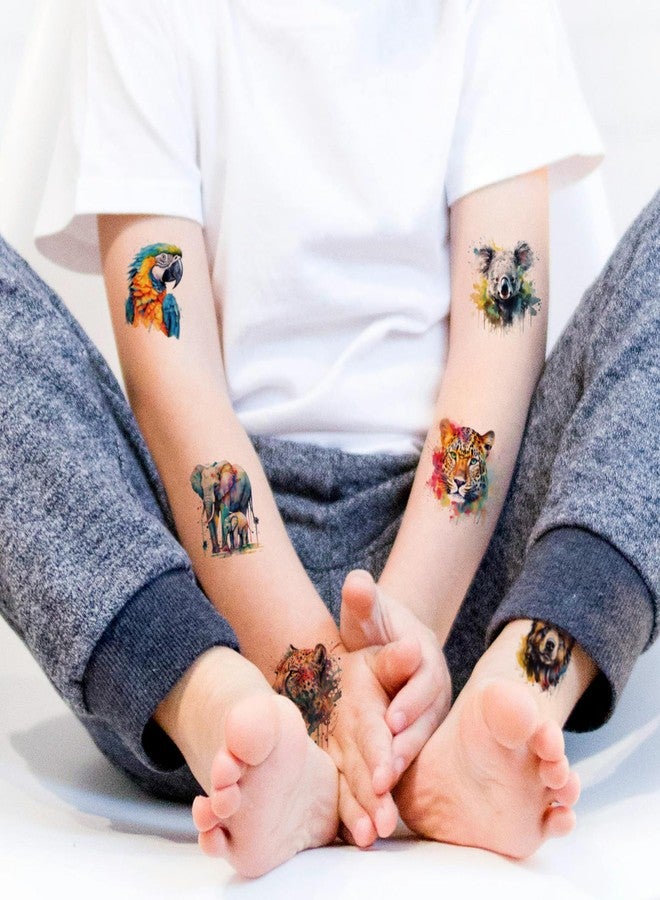 CHARLENT Watercolor Safari Animals Temporary Tattoos for Kids Party Supplies - 74 Individually Sheets Animals Tattoos for Boys Girls Birthday Party Favors - Image 3