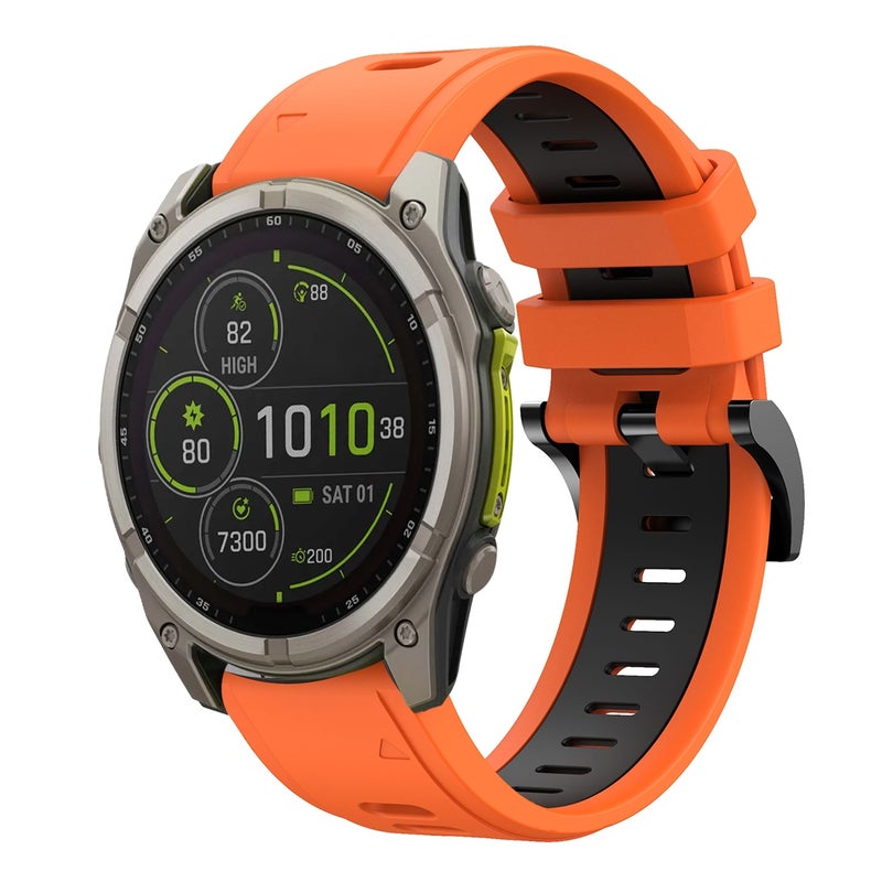 سوار ساعة Garmin Fenix 8 Mip الرياضي، مقاس 51 مم، بلونين، مقاس 26 مم، من السيليكون (برتقالي + أسود) - Image 1