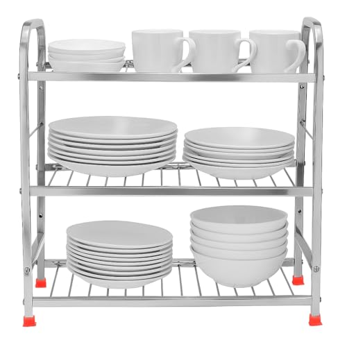 TechSrmaji 3-Tier Stainless Steel Foldable Storage Rack Bartan Stand with Pipe Frame | Heavy Duty, Rustproof & Space-Saving Organizer for Kitchen, Home & Office | Easy Assembly (Silver) - Image 3