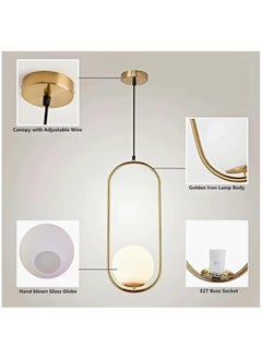 HUA QIANG WANG Globe Glass Ball Industrial Pendant Light, Modern Antique Brass Hanging Lamp Lighting, Gold Mid Century Ceiling Light Fixture for Living Room Dining Room Bedroom Hallway  - Image 5