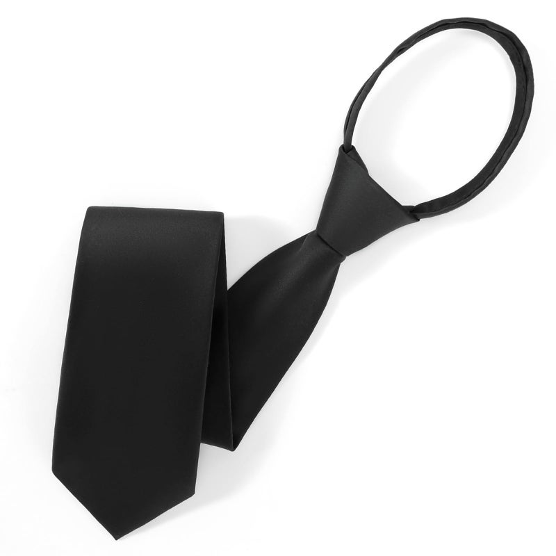 UETLRO Pre Tied Adjustable Black Zipper Ties for Men 3.15" (8CM) Womens Solid Color Necktie - Image 1