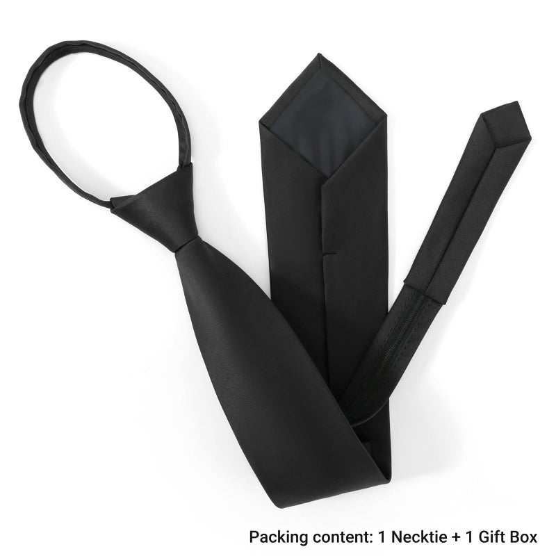 UETLRO Pre Tied Adjustable Black Zipper Ties for Men 3.15" (8CM) Womens Solid Color Necktie - Image 2