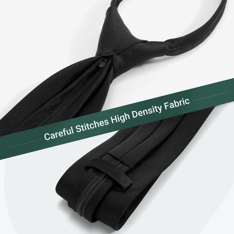 UETLRO Pre Tied Adjustable Black Zipper Ties for Men 3.15" (8CM) Womens Solid Color Necktie - Image 4