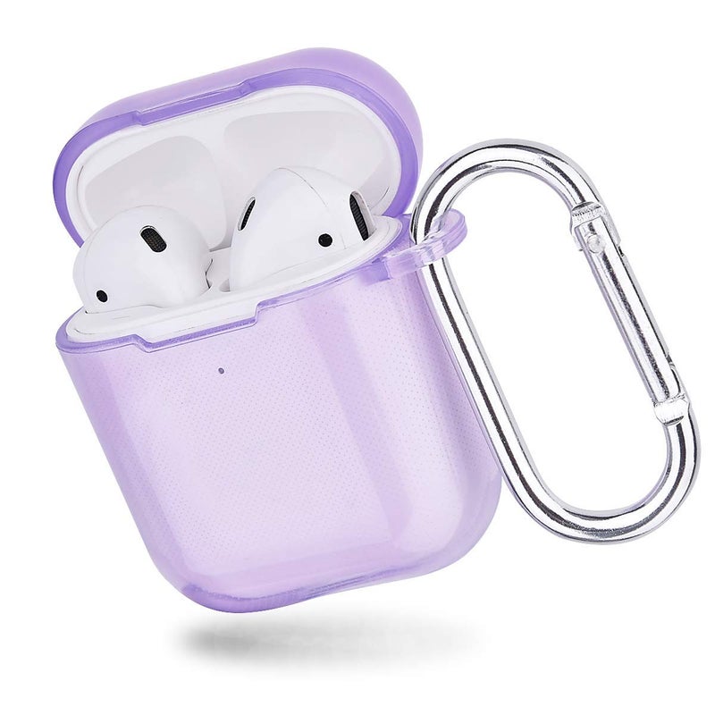 AIRSPO Airpods Case Cover, Clear Soft TPU Protective Cover Compatible with Apple AirPods 1/2 Wireless Charging Case with Keychain (Clear Purpl) - Image 2
