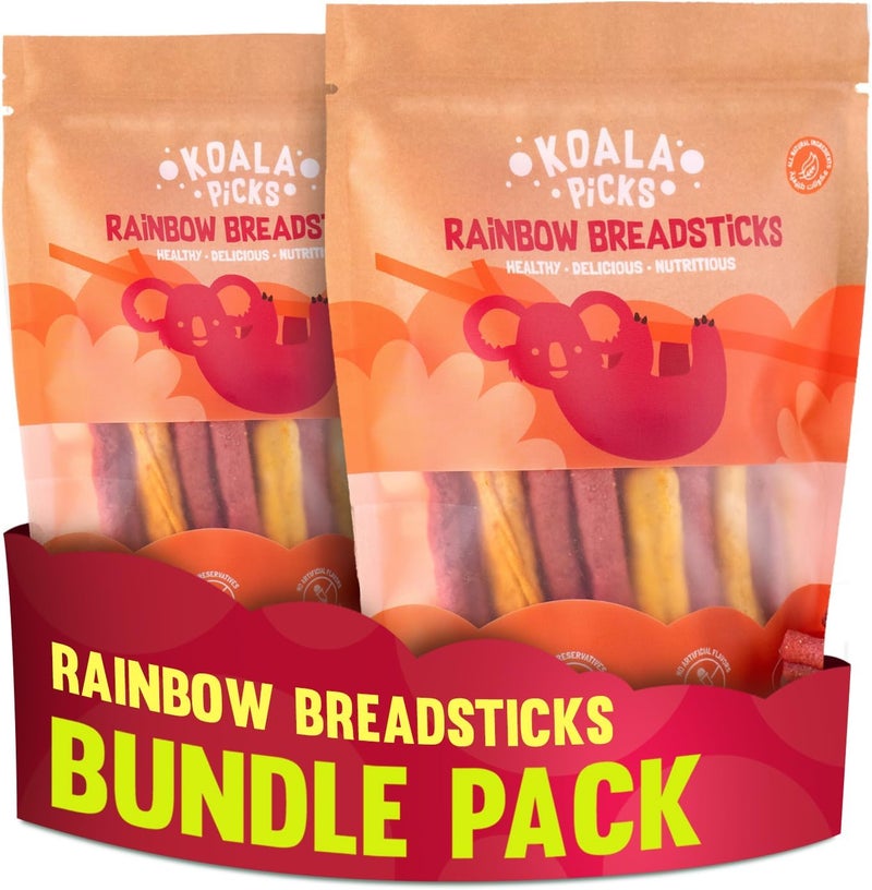 Koala Picks Rainbow Breadsticks – 120g (Bundle of 2) – Crunchy Vegetable Snack – No Refined Sugar, No Preservatives – Made with Beetroot, Carrot & Parsley – Healthy Snack for Kids & Adults - Image 1