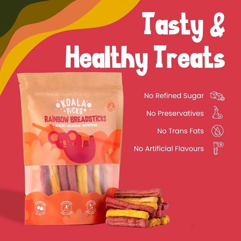 Koala Picks Rainbow Breadsticks – 120g (Bundle of 2) – Crunchy Vegetable Snack – No Refined Sugar, No Preservatives – Made with Beetroot, Carrot & Parsley – Healthy Snack for Kids & Adults - Image 3
