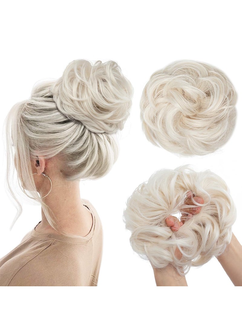 CJL HAIR - CJL HAIR Large Messy Bun Hair Piece Wavy Curly Scrunchies Synthetic Chignon Ponytail Hair Extensions Thick Updo Hairpieces for Women Platinum Blonde - Image 1