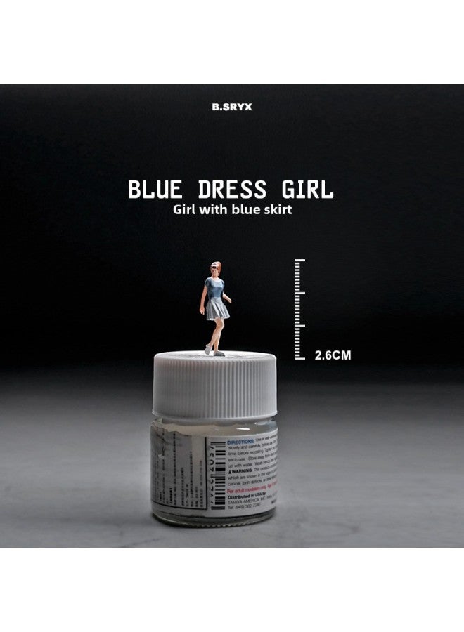 1/64 Scale Miniature Doll Model Toy Handheld Figurine Decorative Scene Prop Sandbox Companion Character-Color:Short Skirt Girl-blue Gray  - Image 1