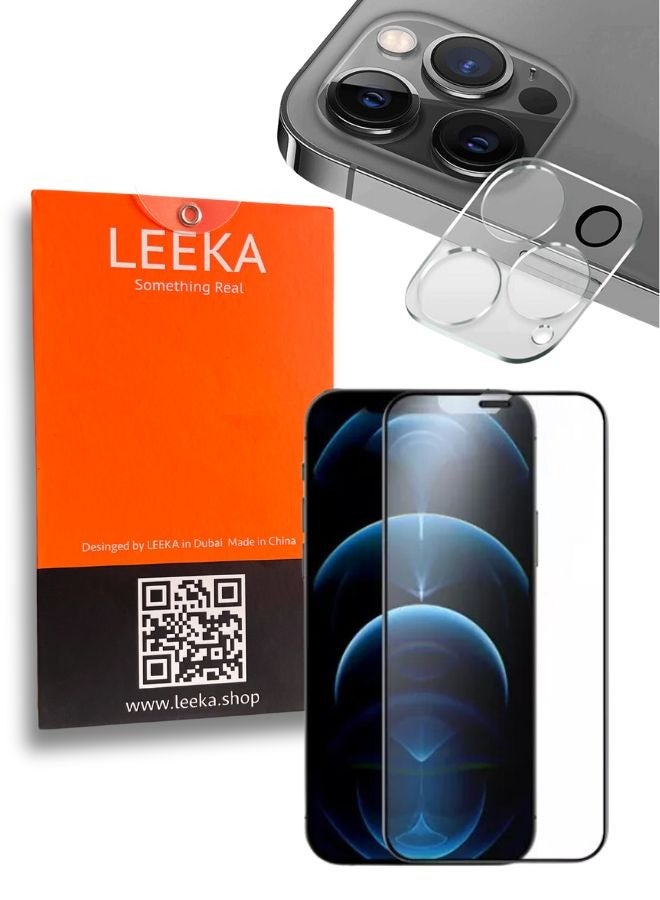 LEEKA iPhone 12 Pro Max Pack for iPhone 12 Pro Max HD Glass + Camera 9H Lens glass protector Bubble Free Anti-scratch Ultra Clear full screen anti finger print protection with free Easy Installation kit and wipes tempered glass - Image 1