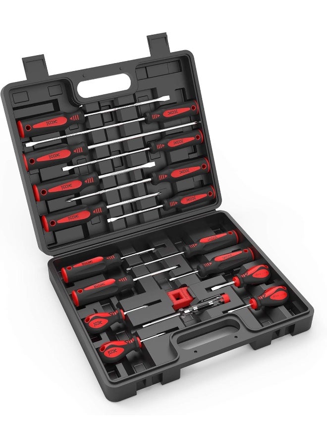 XOOL 18 PCS Magnetic Screwdriver Set with Case, 7 Phillips and 9 Slotted Tips, Professional Cushion Grip Screwdriver Non-Slip for Repair Home Improvement Craft - Image 1