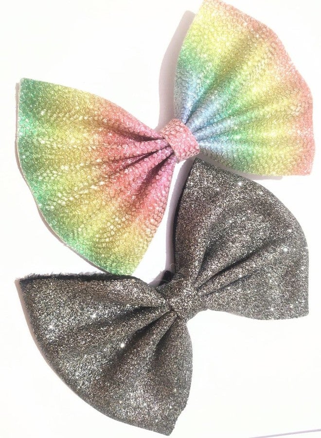 BRIKSHI Large Glitter Hair Bows Ties for Girls Women Silk-Stylish French Bow Hair Clip Bowknot Hair Barrettes Bow (multi and Black) color Pack Of 2 - Image 5