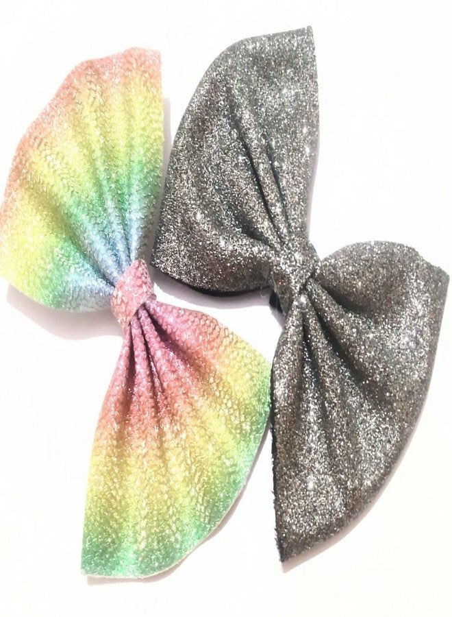 BRIKSHI Large Glitter Hair Bows Ties for Girls Women Silk-Stylish French Bow Hair Clip Bowknot Hair Barrettes Bow (multi and Black) color Pack Of 2 - Image 1