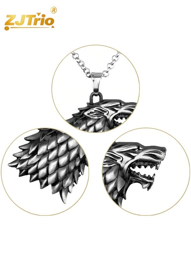 ZJTrio Game Of Thrones For Stark House Silver Alloy Wolf Head Pendant Necklace - Image 3