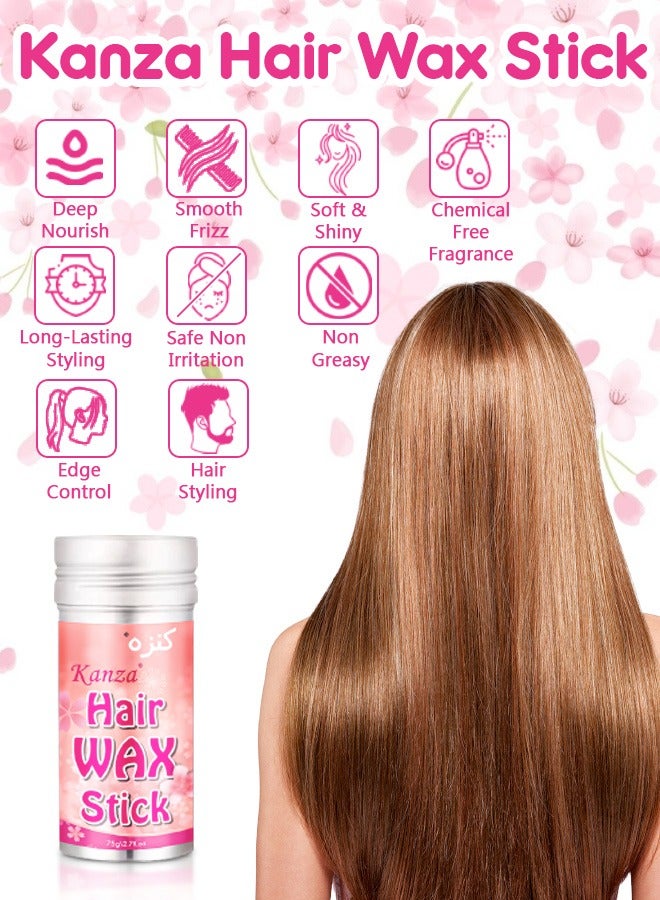Kanza Hair Wax Stick 75g for Better Hair Texture & Luster Hair Styling Wax Small Broken Hair Finishing Cream Edge Control Slick Stick Hair Pomade Stick for Men and Women - Image 2