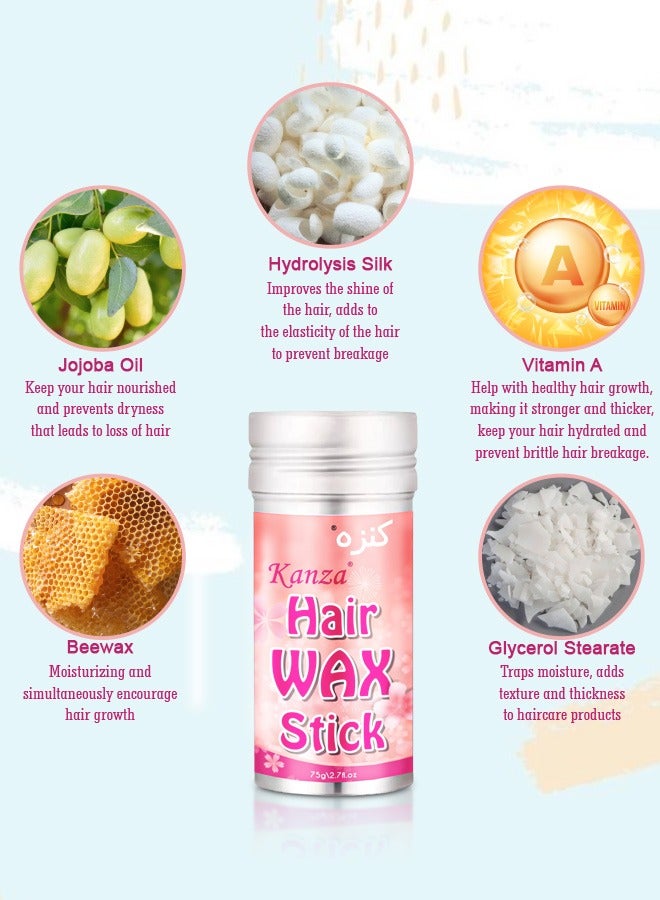 Kanza Hair Wax Stick 75g for Better Hair Texture & Luster Hair Styling Wax Small Broken Hair Finishing Cream Edge Control Slick Stick Hair Pomade Stick for Men and Women - Image 4