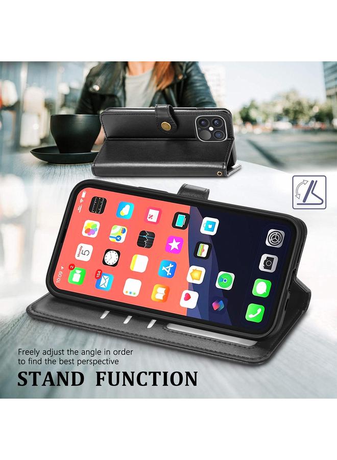 Zaboon Case For iPhone 13 Pro Max Solid Color Leather Buckle Phone Case with Lanyard & Photo Frame & Card Slot & Wallet & Stand Function - Image 4
