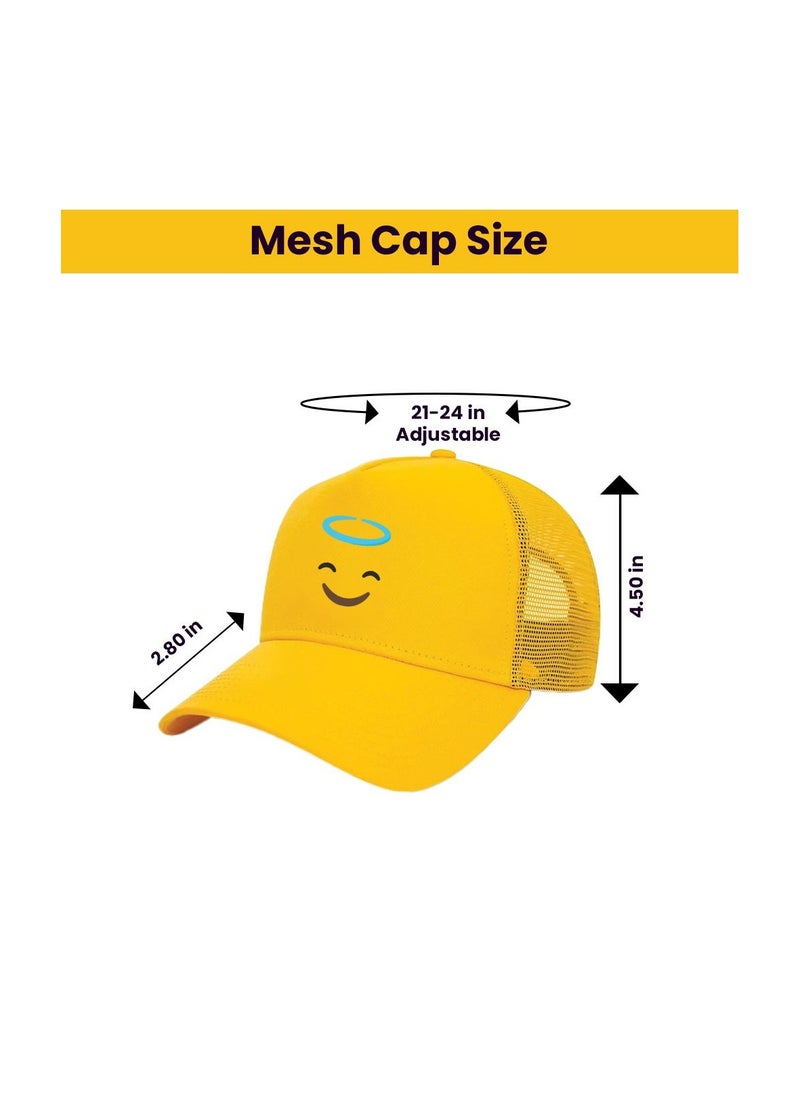 PRINTSHOP4ME - Kids Yellow Smiley Face Pack Of 2 T-Shirt And Cap Combo–Unisex Round Neck Short Sleeve Cotton T-Shirt - Image 1