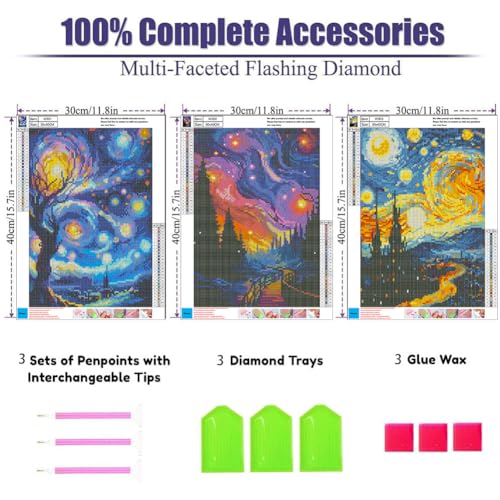 OFRKE Diamond Painting Kits for Adults,3 Pack Abstract Landscape Diamond Art for Beginners, Diamond Round 5D Full Drill Paint with Diamonds Pictures Gem Art Painting Kits DIY Crafts Kits 12x16inch - Image 3