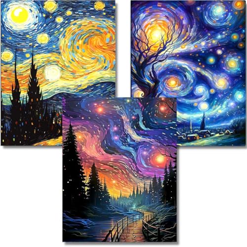 OFRKE Diamond Painting Kits for Adults,3 Pack Abstract Landscape Diamond Art for Beginners, Diamond Round 5D Full Drill Paint with Diamonds Pictures Gem Art Painting Kits DIY Crafts Kits 12x16inch - Image 1