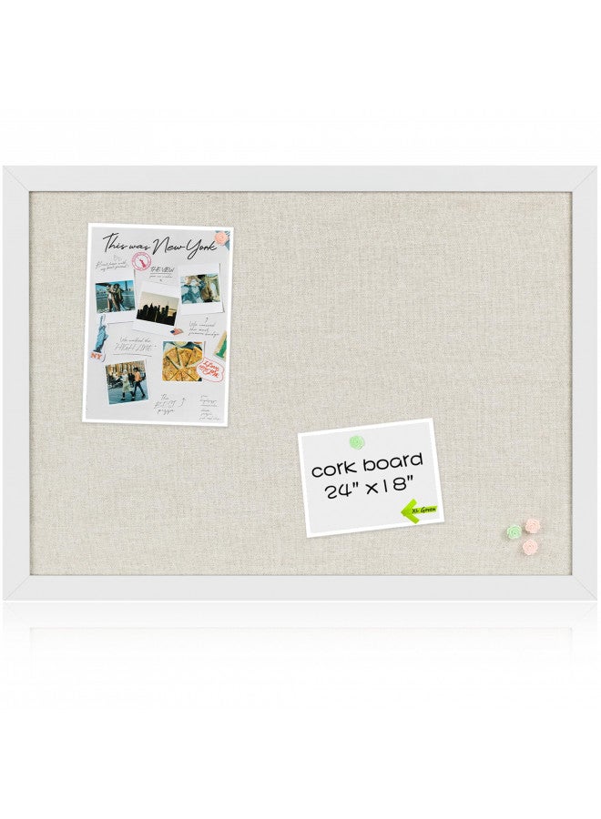 Board2by White Cork Board Bulletin Board with Linen, Wood Framed 24" x 18" Corkboard, Office Board for Wall Decor, Wall Mounted Pin Board Picture Board with 20 Pushpins for School, Home & Office - Image 1