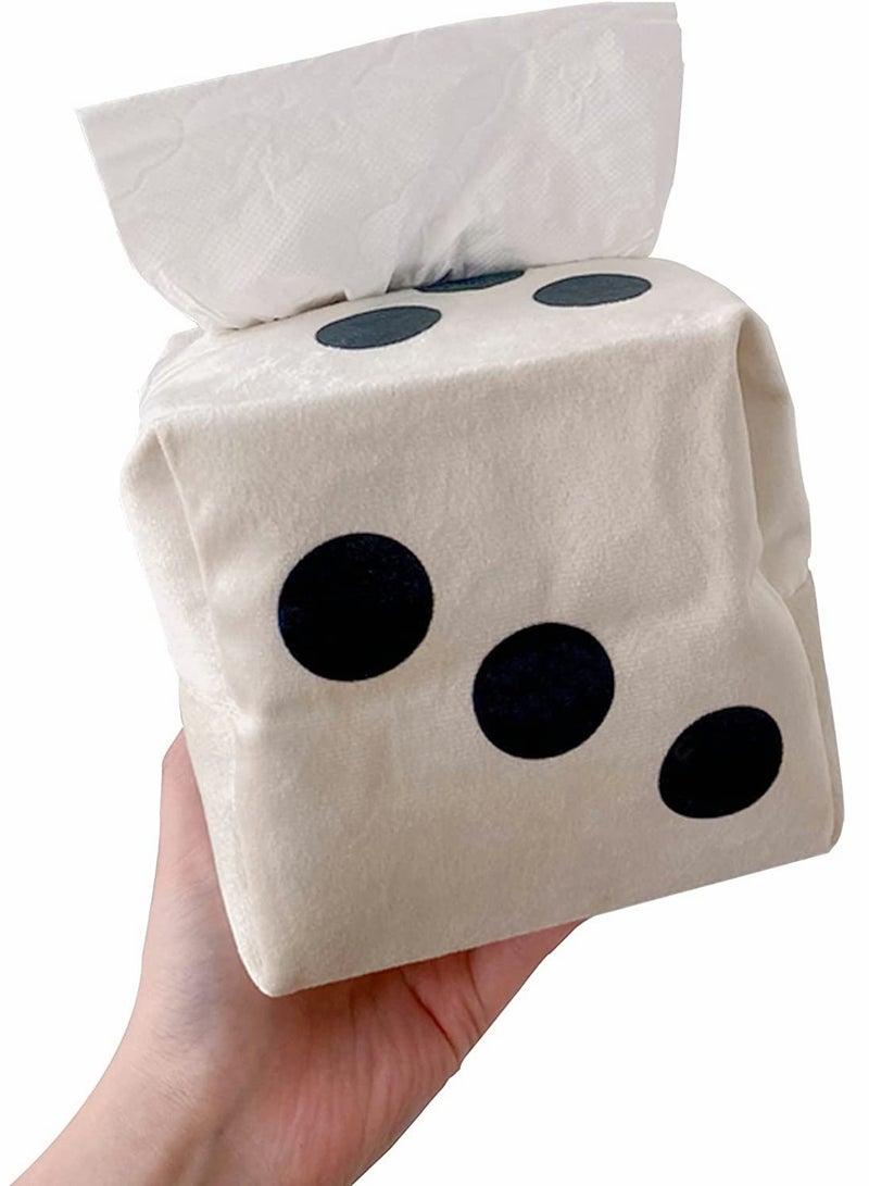 غطاء صندوق مناديل على شكل نرد مربع من القماش، حقيبة تخزين من القماش القابل للغسل مريحة ودائمة للحمام والمكتب والسيارة، حامل مناديل، يمكن استخدامه كلعبة نرد في حفلات الألعاب - Image 1