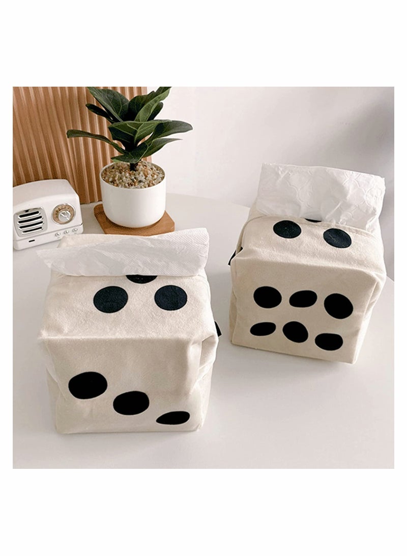 غطاء صندوق مناديل على شكل نرد مربع من القماش، حقيبة تخزين من القماش القابل للغسل مريحة ودائمة للحمام والمكتب والسيارة، حامل مناديل، يمكن استخدامه كلعبة نرد في حفلات الألعاب - Image 2