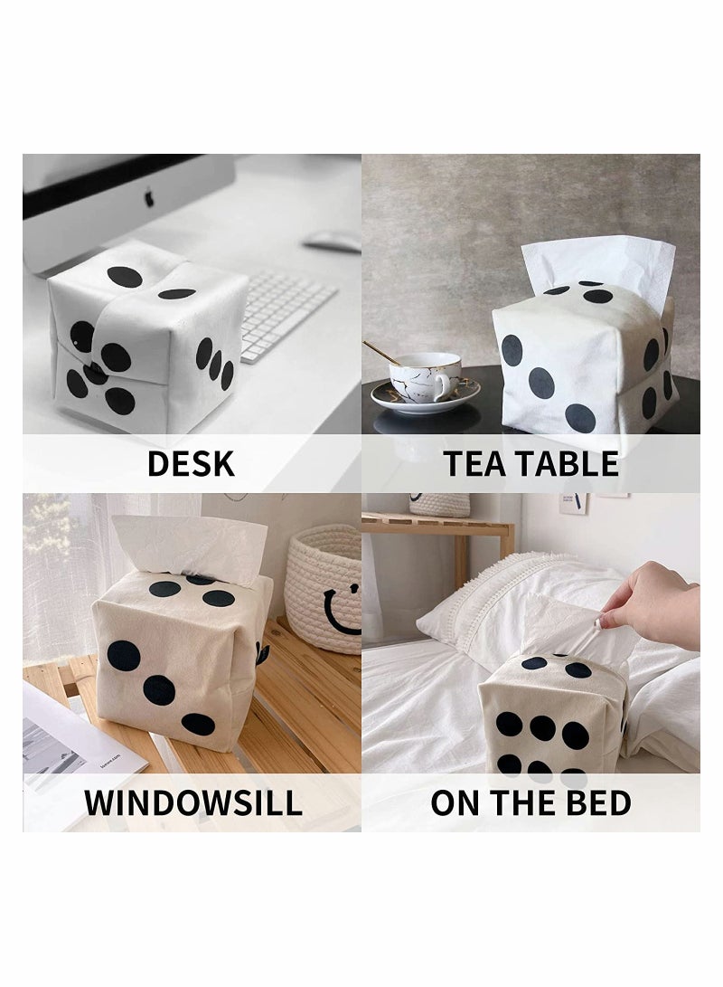 غطاء صندوق مناديل على شكل نرد مربع من القماش، حقيبة تخزين من القماش القابل للغسل مريحة ودائمة للحمام والمكتب والسيارة، حامل مناديل، يمكن استخدامه كلعبة نرد في حفلات الألعاب - Image 3
