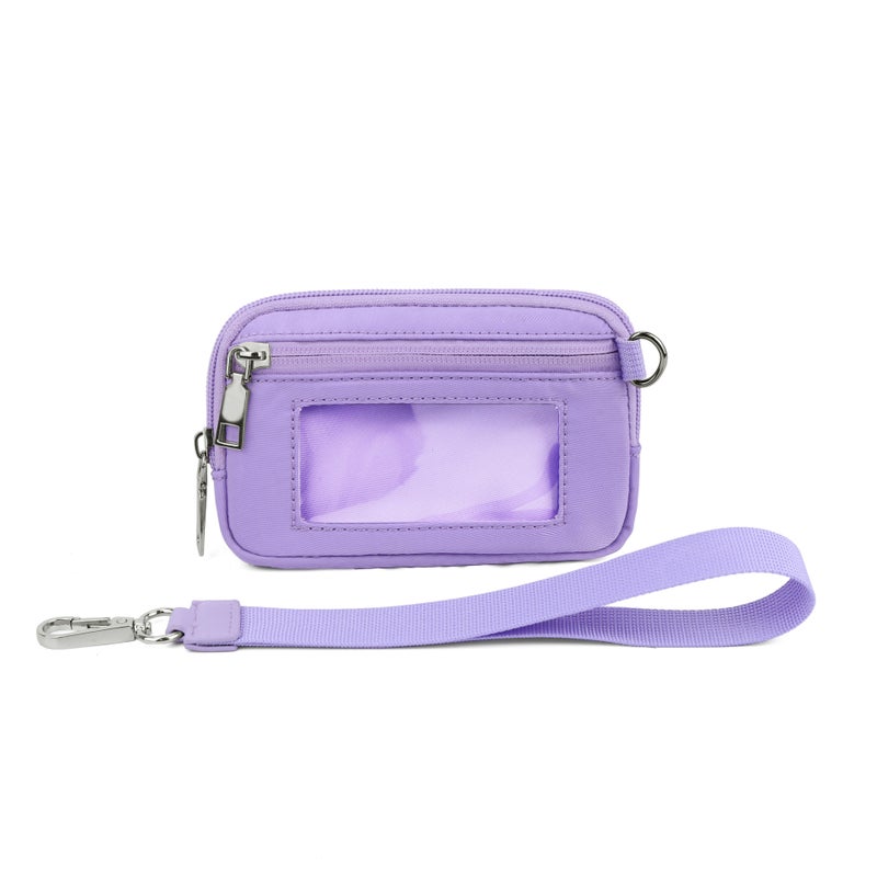 Transparent PVC Card Holder Wristlet Coin Purse - Purple - Image 1