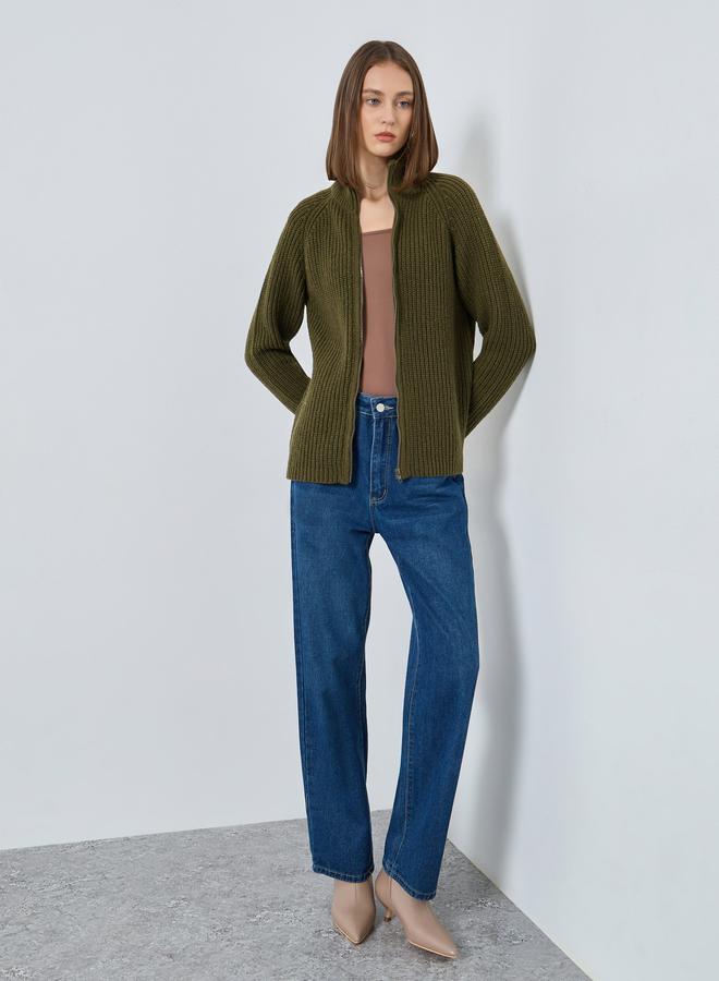 Styli Olive Regular Fit Zip Up Sweater - Image 2