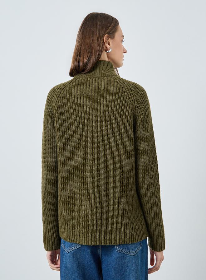 Styli Olive Regular Fit Zip Up Sweater - Image 5