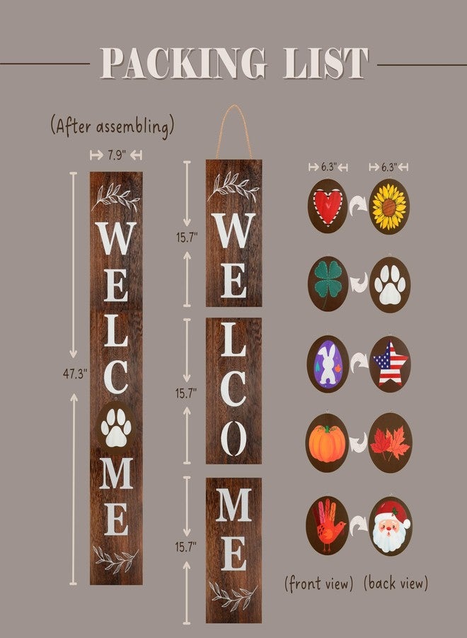 Perfnique Interchangeable Welcome sign for front porch standing, 47 x 7.9 Inch Black Wooden Leaner Sign with 10 Interchangeable Designed Icons, Modern Farmhouse Rustic Seasonal Decor for Spring Easter - Image 3