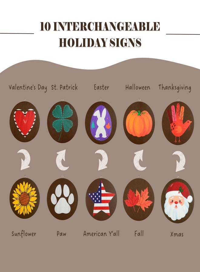 Perfnique Interchangeable Welcome sign for front porch standing, 47 x 7.9 Inch Black Wooden Leaner Sign with 10 Interchangeable Designed Icons, Modern Farmhouse Rustic Seasonal Decor for Spring Easter - Image 4