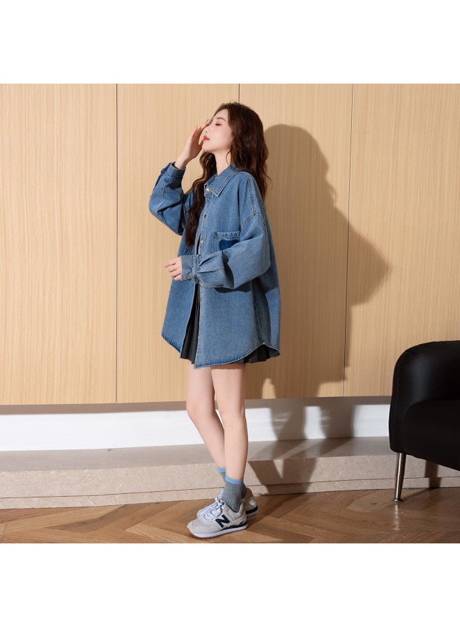 TonLion spring/summer Thin Layering Stretch Denim Jacket Slim-fit Long Sleeve Shirt For Women - Image 4