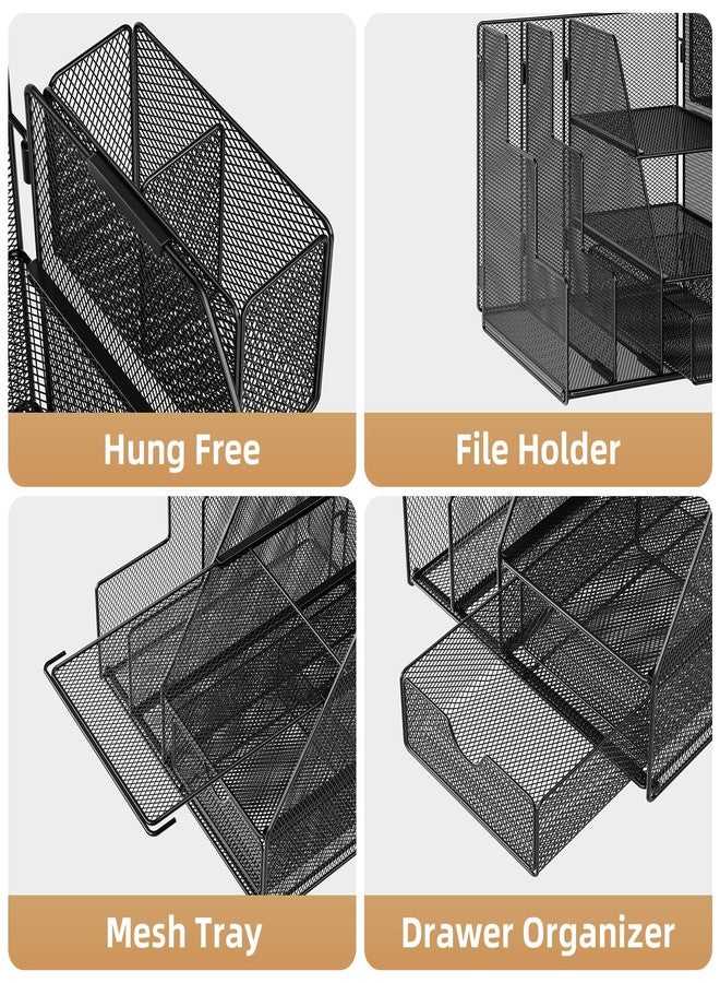 ماربراس منظم مكتب ماربراس وملحقاته، منظم ملفات ثلاثي الطبقات مع درج وحامل أقلام، منظم مكتب صغير ووحدة تخزين لمستلزمات المكتب، أسود - Image 4
