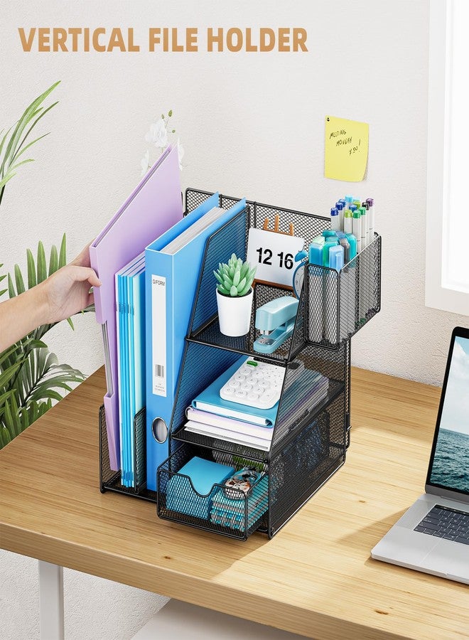 ماربراس منظم مكتب ماربراس وملحقاته، منظم ملفات ثلاثي الطبقات مع درج وحامل أقلام، منظم مكتب صغير ووحدة تخزين لمستلزمات المكتب، أسود - Image 5