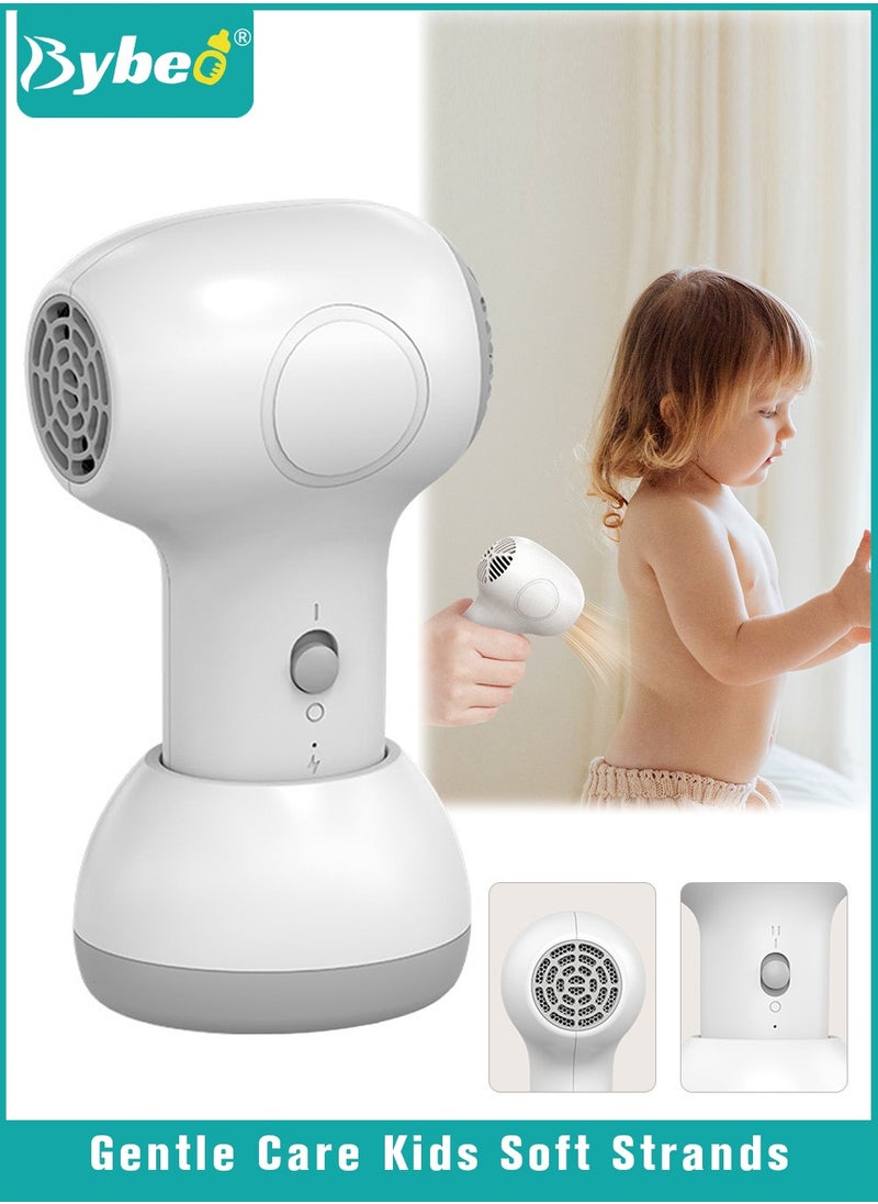 Bybeo Kids Cordless Hair Dryer, Portable Mini Hair Dryer for Toddlers, Low Noise Baby Hair Dryer for Diaper Rash Prevention, Gentle Heat for Children's Skin, 500 Watt, Wireless Charging, Lightweight, White  - Image 1