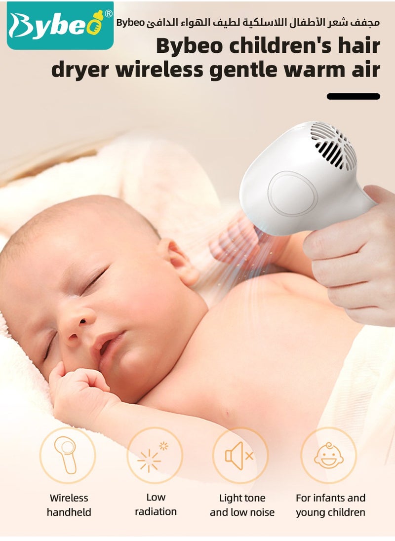 Bybeo Kids Cordless Hair Dryer, Portable Mini Hair Dryer for Toddlers, Low Noise Baby Hair Dryer for Diaper Rash Prevention, Gentle Heat for Children's Skin, 500 Watt, Wireless Charging, Lightweight, White  - Image 2
