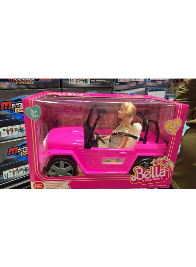 Bella Nice Date Glam Convertible - Pink Toy Car with Doll - Image 3