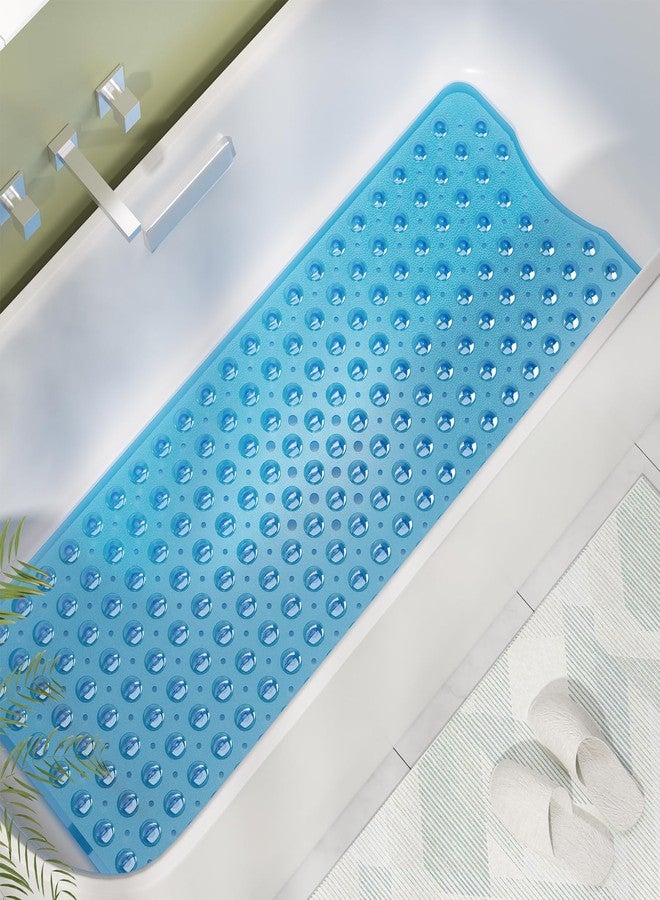 AmazerBath Shower Mat Non Slip 40 x 16 Inches, Bathtub Mat Shower Stall Mats with Suction Cups and Drain Holes, Non Slip Bath Mat for Tub for Elderly & Kids, Clear Blue - Image 2