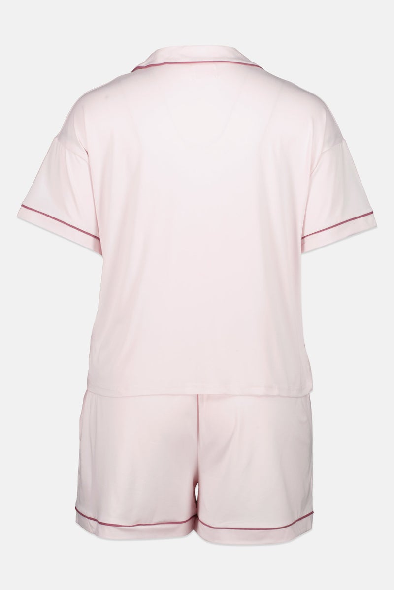 Fudo Women 2Pcs Short Sleeve Top And Shorts Pyjama Set, Pink - Image 2