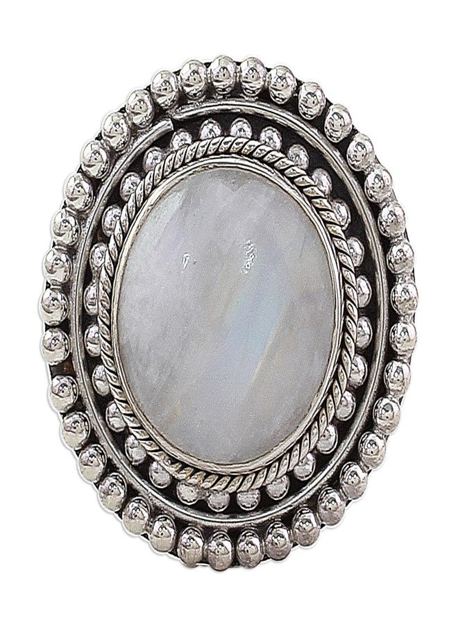 نوفيكا خاتم كوكتيل من نوفيكا مصنوع يدويًا من حجر القمر قوس قزح من الهند، فضة إسترليني شفافة [ارتفاع الجزء الأمامي للخاتم 0.3 بوصة × قطر 0.9 بوصة، عرض السوار 3 مم] "أناقة قوس قزح" - Image 4