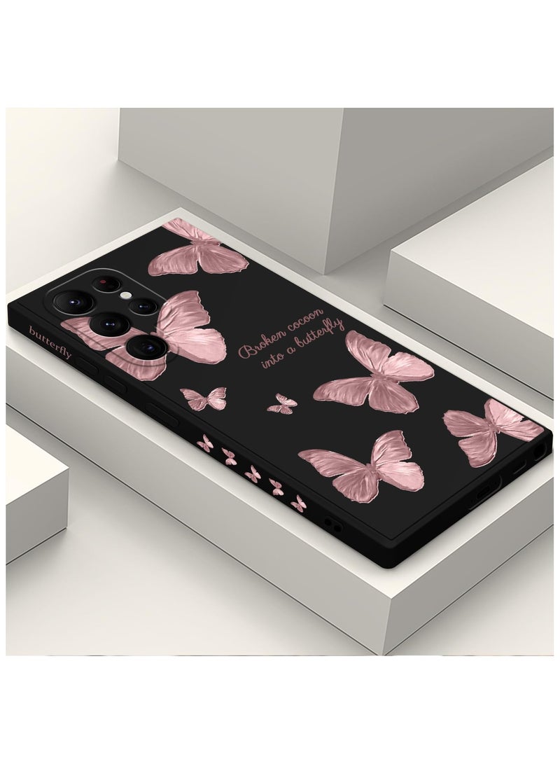 For Samsung Galaxy S22 Ultra Case, S22 Ultra Phone Cover Fashionable Butterfly Pattern Designs Soft Silicone Drop Protective Fingerprint Women Girl for Samsung S22 Ultra Case-Rose gold butterflies - Image 1