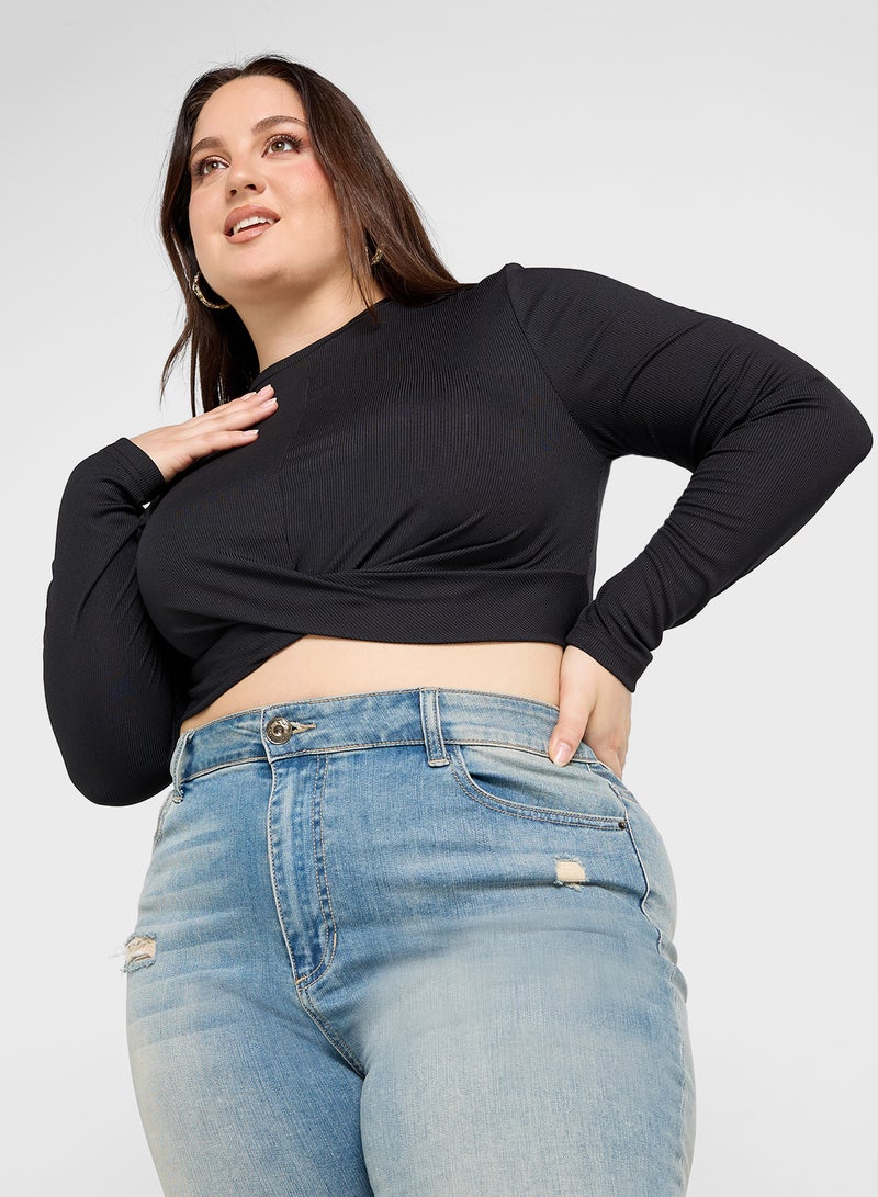 Ginger Plus Crop Top With Ruhced Wrap Detail - Image 1