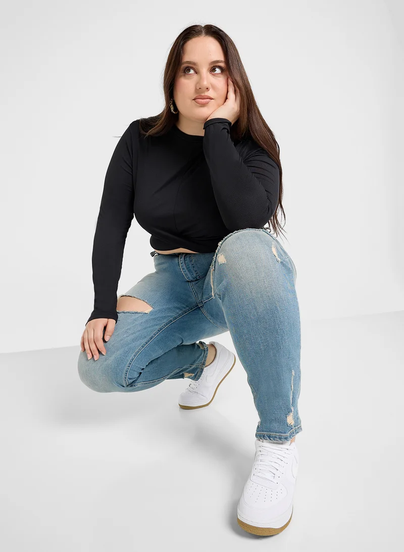 جينجر بلس Crop Top With Ruhced Wrap Detail