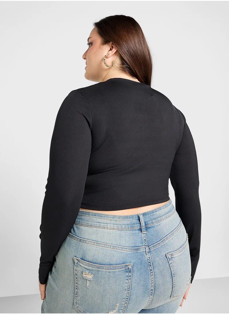 Ginger Plus Crop Top With Ruhced Wrap Detail