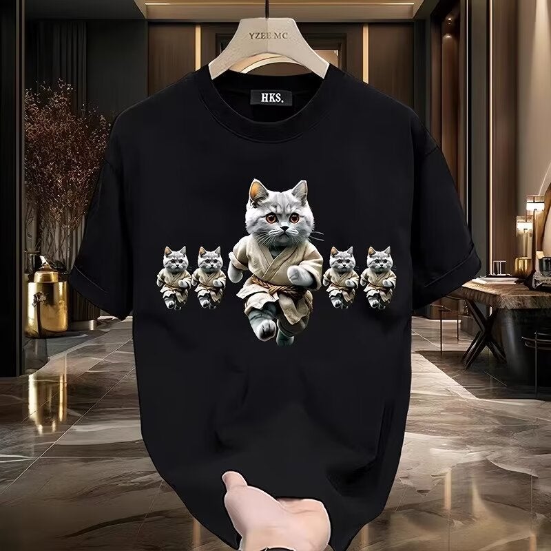 Cartoon Printed Round Neck Arrival Half-Sleeve Loose Fashionable Plus Size Short-Sleeved Casual All-Match Distinctive Trendy T-Shirt For Men - Image 1